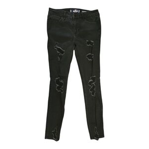 Hollister Black Mid-rise Super Skinny Stretch Jeans  Size 3S 26x28 Distressed